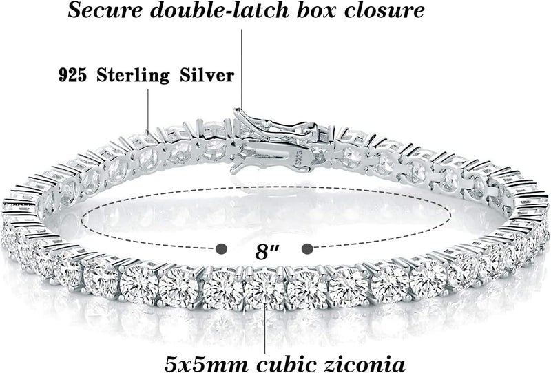 TIKJE 925 Sterling Silver 2-7mm Cubic Zirconia Classic Tennis Bracelet | White Gold Bracelets for Women | Size 6-8.5 inches - Image 3